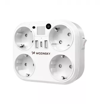Multiprise Wozinsky WRS-2B avec 4 prises AC, 2 USB-A, 2 USB-C, 4000 W, lampe LED, câble 2 m - Blanc