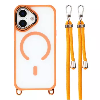 Étui crossbody HURTEL pour iPhone 17 avec dragonne réglable et béquille cadre appareil photo, compatible MagSafe, orange