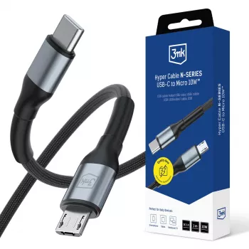 Câble 3MK Hyper Cable N-SERIES USB-C vers Micro-USB 1 m QC 3.0 5 V/2 A 10 W noir