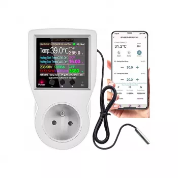 Prise thermostat connectée Wi-Fi E6258 avec suivi de consommation, 230V, Tuya