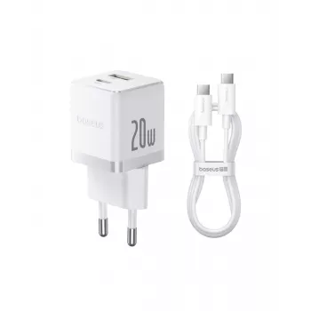 Chargeur mural Baseus Palm 20W, 1x USB-A + 1x USB-C, QC3.0/PD3.0, avec câble USB-C 1 m, blanc (P10111608213-01)
