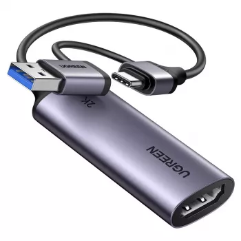 Carte de capture vidéo HDMI vers USB Ugreen CM629 2K 30 Hz, gris sidéral