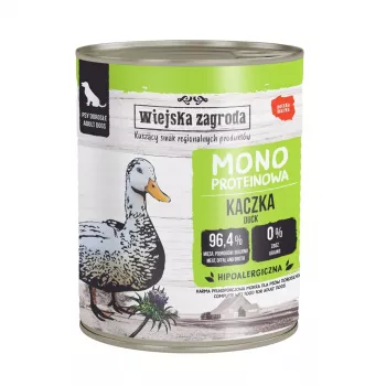 WIEJSKA ZAGRODA Mono canard nourriture humide pour chien – boîte de 800 g, sans céréales, source unique de protéines