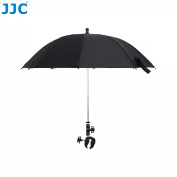 Parapluie de pluie pour appareil photo JJC avec fixation Super Clamp, mâchoire 63 mm, filetages 1/4 inch et 3/8 inch, noir