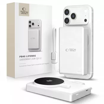 Power bank MagSafe TECH-PROTECT PB40 LIFEMAG 10000 mAh 25W Qi2.2 blanc/argent