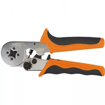 Pince à sertir à cliquet auto-ajustable NEO Tools pour embouts de câble 0,25-6 mm² (AWG 23-10), sertissage carré, poignée ergonomique bi-matière, 200 mm