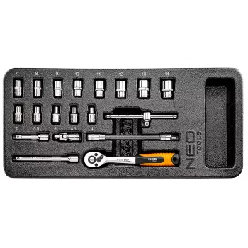 Jeu de clés à douilles NEO TOOLS 1/4 pouce, 19 pièces, insert