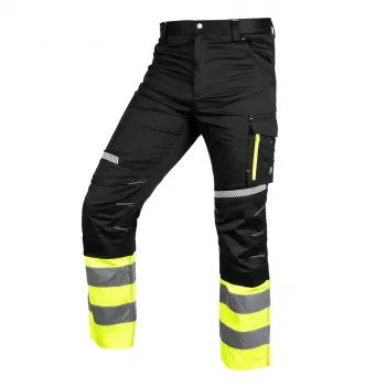 NEO TOOLS 81-795-L pantalon de signalisation noir-jaune taille L EN ISO 20471 classe 1 réfléchissant renfort aux genoux
