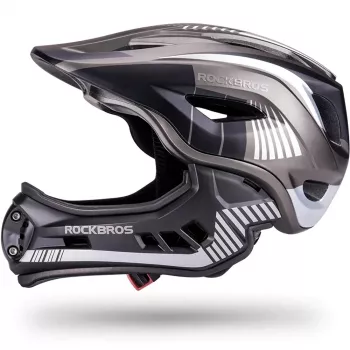 Rockbros TT-32SBTG-M casque de vélo enfant avec mentonnière amovible, taille M, gris