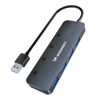 Hub USB-A 3.0 4 ports Wozinsky WHS080YSS avec interrupteurs individuels, aluminium, gris, câble 15 cm