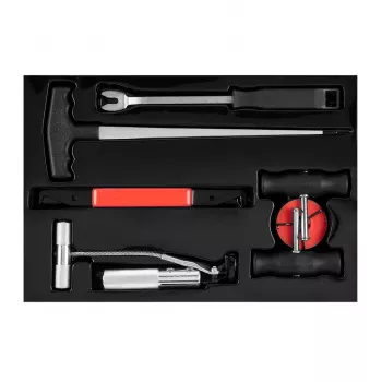NEO TOOLS TOP-11-819 kit de dépose de vitrage de pare-brise 7 pièces avec fil carré 22 m, poignées de fil, enfileur, poinçon, outil de garniture, pince-fil, mallette moulée