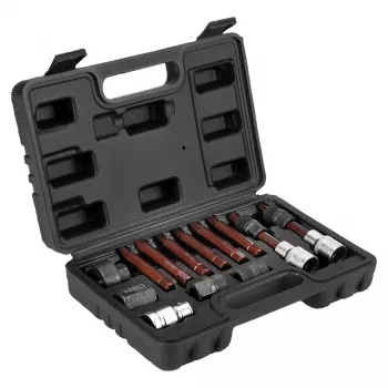 NEO TOOLS kit de dépose de poulie d'alternateur à roue libre, 13 pièces, acier chrome-vanadium, entraînement 1/2 pouce, embouts spline/Torx/hex, M8/M10, T40/T50, H8/H10/H12