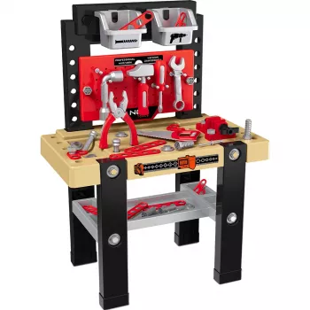 Mini atelier d'outils pour enfants NEO TOOLS set 3-en-1 valise sac à dos établi avec 40+ accessoires, perceuse jouet, outils, écrous et boulons, pour enfants dès 3 ans