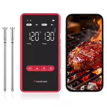 METAPEN Meatmeet X Pro thermomètre à viande intelligent sans fil avec Bluetooth et Wi-Fi, 4 sondes, contrôle par application, rechargeable, noir