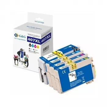 Lot de 4 cartouches d'encre haute capacité G&G compatibles pour Epson 407XL (noir, cyan, magenta, jaune)