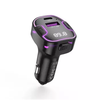 XO BCC12 Transmetteur FM Bluetooth 5.0 avec double charge USB, kit mains libres, affichage LED, lecteur MP3 USB/carte TF, moniteur de tension de batterie 12V/24V pour véhicules