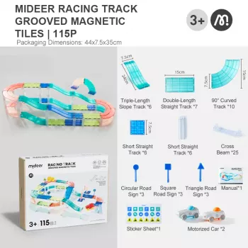 Circuit de course magnétique Mideer MD6395 avec 2 voitures, 115 pièces, 3+ ans