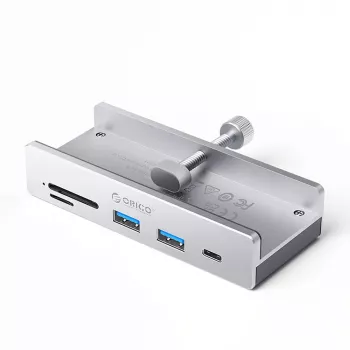 Hub USB-C à pince ORICO MH5PC avec 2x USB-A, 1x USB-C, lecteur de cartes SD/TF - argent