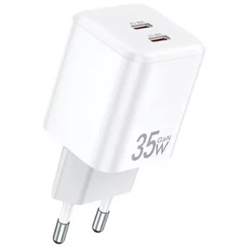 Chargeur mural AWEI PD65-EU 35W GaN double USB-C blanc