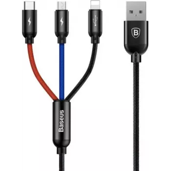 Baseus Primary Colors câble 3-en-1 USB 2.0 Type-A vers Micro, USB-C et Lightning 30 cm noir/rouge/bleu