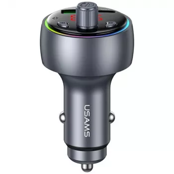 Transmetteur FM Bluetooth USAMS CC328 30W chargeur de voiture avec USB-C PD et USB-A QC3.0, kit mains libres, écran LED, noir