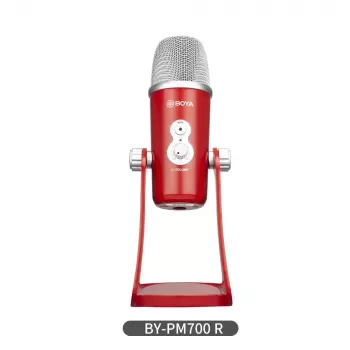 Microphone à condensateur USB BOYA BY-PM700R avec directivités cardioïde, omnidirectionnelle, bidirectionnelle et stéréo, sortie casque 3,5 mm, réglage du gain, bouton de sourdine et pied de bureau intégré