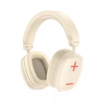 Casque Bluetooth sans fil over-ear AWEI AT6 avec microphone, beige/blanc cassé, pliable, transducteurs 40 mm, USB-C, 12 h de lecture