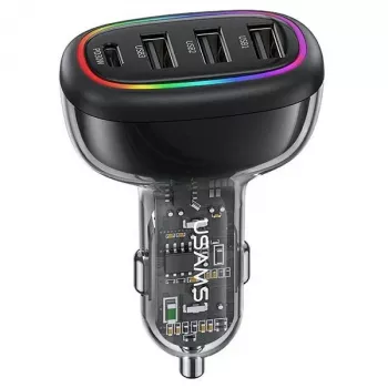 Chargeur de voiture rapide PD USAMS C34 48 W avec 1x USB-C et 3x USB-A - noir
