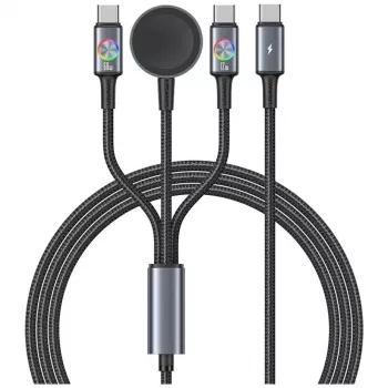 Câble de charge 3-en-1 USAMS Huan Series avec chargeur sans fil 72W USB-C gris foncé