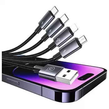 Câble de charge multiple 4-en-1 USAMS 2x USB-C / Lightning / Micro USB 15W 1,2 m noir