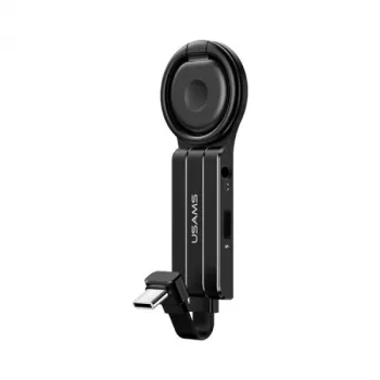 Adaptateur 2-en-1 USAMS AU11 USB-C avec prise audio 3,5 mm, port de charge USB-C et support à anneau - noir