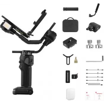 Stabilisateur gimbal pour caméra 3 axes ZHIYUN CRANE 4 COMBO avec charge utile 6kg, batterie 12h, écran tactile et éclairage d'appoint, noir