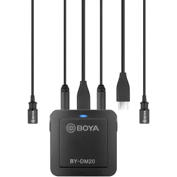Microphone à condensateur stéréo numérique double canal BOYA BY-DM20 avec connectique USB-C, Lightning et USB-A, omnidirectionnel, 25Hz-20kHz, pour iOS, Android, Windows, Mac
