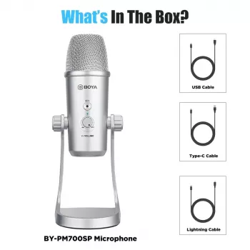 Microphone à condensateur USB multi-directivités BOYA BY-PM700SP avec monitoring casque et pied intégré
