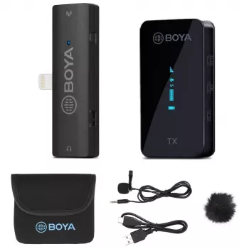 Système de microphone sans fil double canal 2,4GHz BOYA BY-XM6-S3 pour appareils iOS avec connecteur Lightning