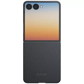 PITAKA Edge Case for Samsung Galaxy Z Flip5 - Fusion Weaving Black/Grey Aramid Fiber Slim Snap-On Case with MagSafe Compatibility