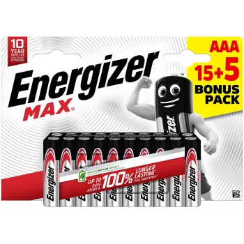 Piles alcalines Energizer Max Micro AAA 1,5 V, lot de 20 (E303349400)