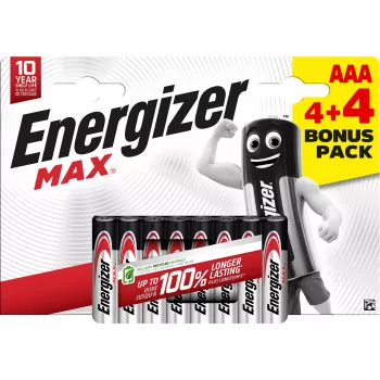 Energizer Max AAA Piles alcalines, 1,5 V, lot de 8 (4+4)