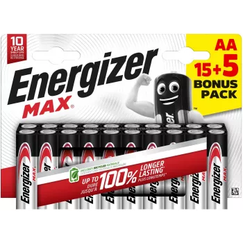 Pile alcaline Energizer Max AA LR6 1,5 V, 20 pièces (E303329900)