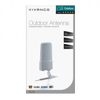Antenne extérieure active Vivanco VVANOUT42DBG pour DAB/DAB+ et DVB-T/DVB-T2, gain 42 dB, connecteur F, noir/gris