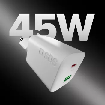 Chargeur mural STEP BY STEP SBS 45W USB-C + USB-A blanc avec câble USB-C 1,5 m