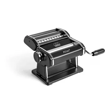 Marcato Atlas+ Pasta Machine Black 150mm Manual Pasta Maker with 10 Thickness Settings and 3 Built-In Cutters