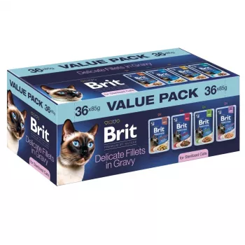 Brit Delicate Fillets in Gravy for Sterilised Cats – 36 x 85 g Pouches