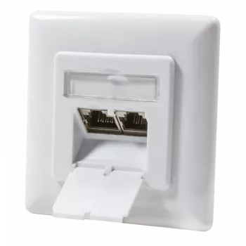 Prise murale réseau RJ45 2 ports DSIT DC-Wall-In-STP6-VW verticale encastrée Cat. 6 / classe E blindée, blanche