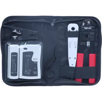 Kit d'outils d'installation et de réparation réseau DSIT 9 pièces avec pince à sertir RJ45, testeur de câble, outil d'insertion et étui à fermeture éclair (DC-TOOLSET)