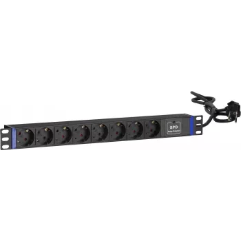 Multiprise rack DSIT 19 pouces 8 prises avec protection contre les surtensions, PDU avec câble de 2 m, 16A, 1U, noire