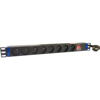 PDU rack DSIT DS-8PDU-PE 19 pouces, 8 prises Schuko, 16A, câble de 2 m, noire