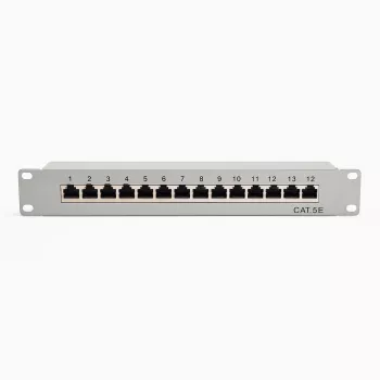 Panneau de brassage DSIT 10 pouces 12 ports Cat5e STP – montage en rack 1U, RJ45 blindé, noir
