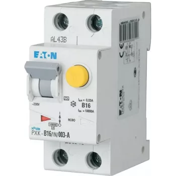 Eaton PXK-B16/1N/003-F Interrupteur combiné RCBO, B16 1P+N 30mA Type A, 230V, 6kA, 2TE