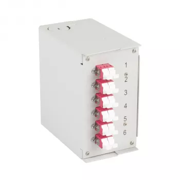 Boîtier de distribution pour rail DIN EFB OM4, 12x LC Pigtail, 6x coupleur LC duplex, gris clair